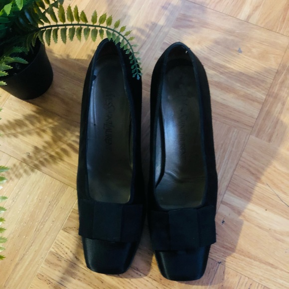 Yves Saint Laurent Shoes - Saint Laurent Black Ysl Patent Leather Grosgrain Bow Pumps